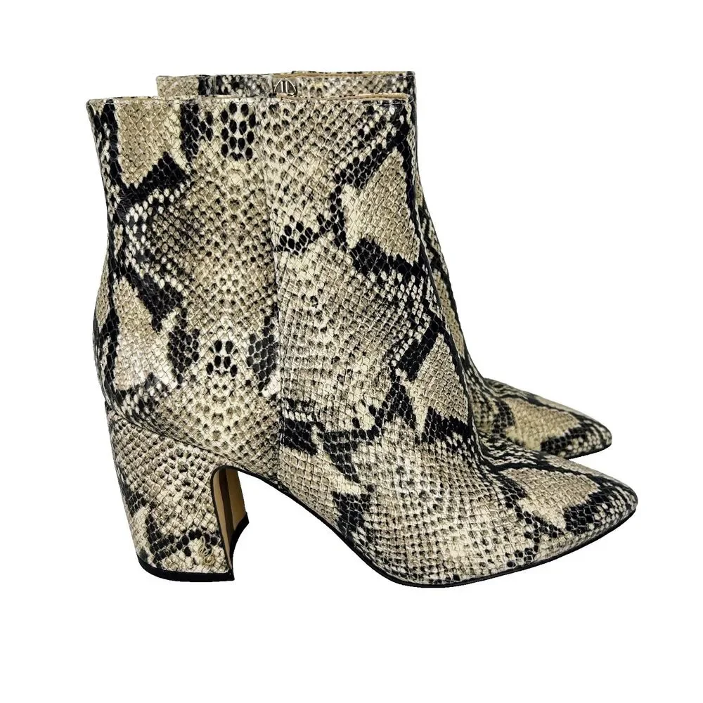 Sam Edelman Hilty Ankle Boots Snake Print Python Heeled Booties Beige Black 8.5